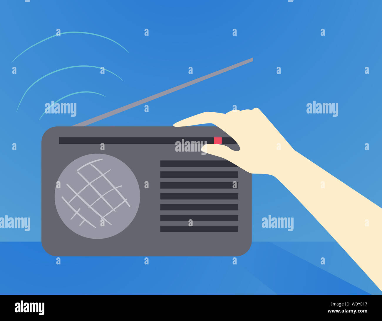 Illustration d'une part à la recherche d'une station de radio pour écouter  de nouvelles dans le cadre de la préparation aux ouragans Photo Stock -  Alamy