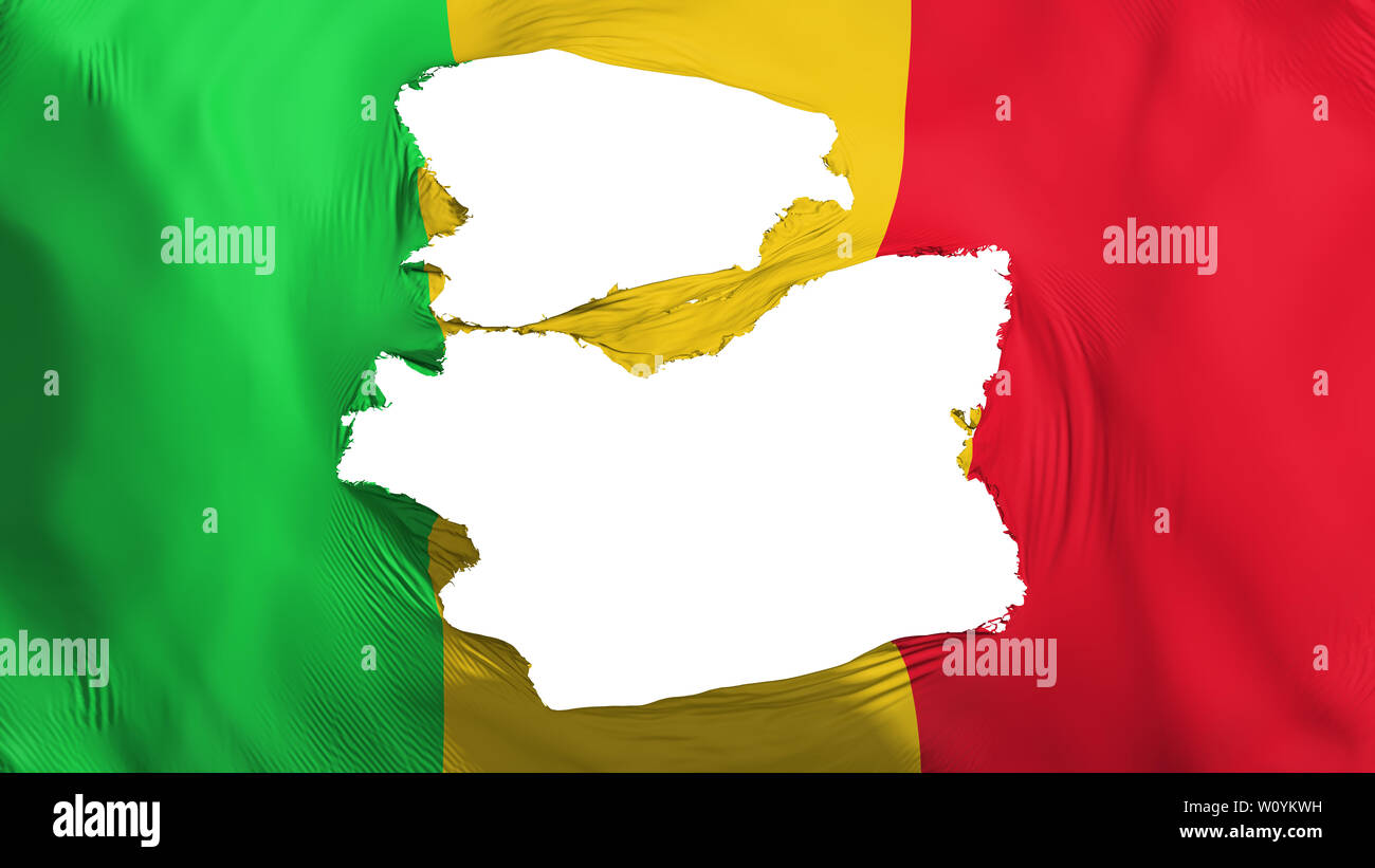 Tattered Mali Drapeau, fond blanc, 3D Rendering Banque D'Images