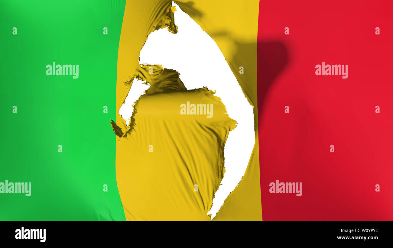 Drapeau Mali endommagé, fond blanc, 3D Rendering Banque D'Images