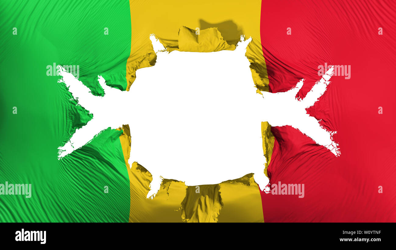 Mali drapeau avec un gros trou, fond blanc, 3D Rendering Banque D'Images