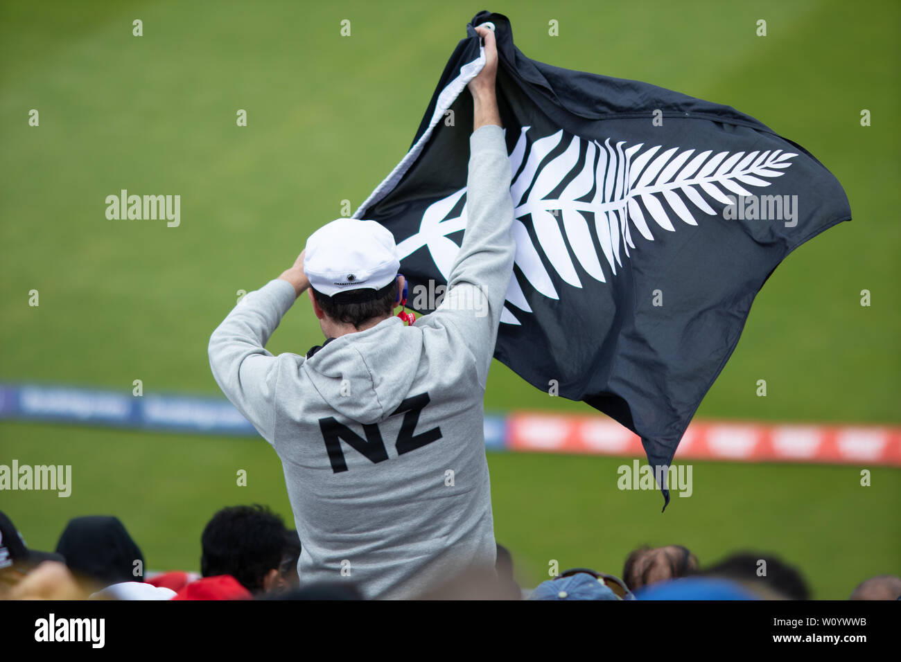 26 Juin, 2019 - Le Pakistan les partisans de passion soutenir leur équipe contre la Nouvelle-Zélande à Birminghan Edgebaston, pendant la Coupe du Monde de la CCI 2019 Banque D'Images