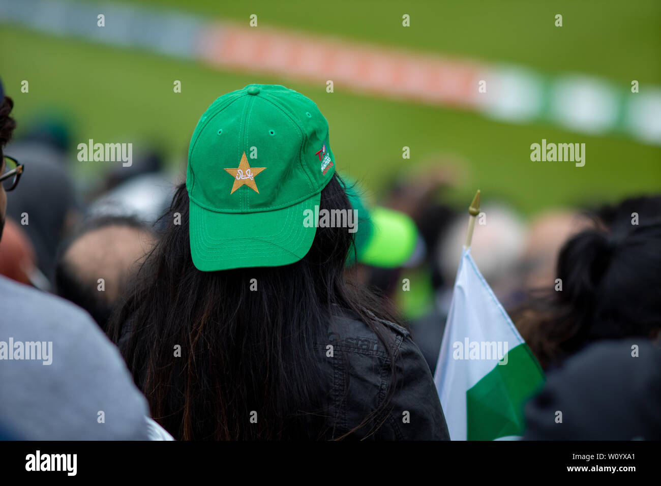 26 Juin, 2019 - Le Pakistan les partisans de passion soutenir leur équipe contre la Nouvelle-Zélande à Birminghan Edgebaston, pendant la Coupe du Monde de la CCI 2019 Banque D'Images