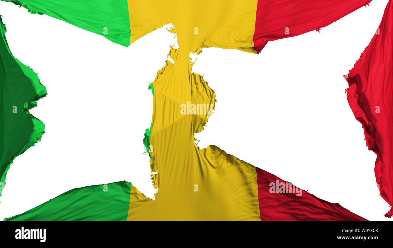 Détruit Le Mali Drapeau, fond blanc, 3D Rendering Banque D'Images