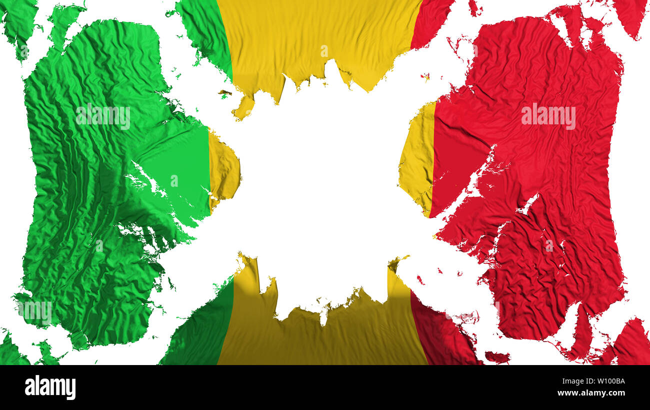 Mali drapeau déchiré voletant dans le vent, sur fond blanc, 3D Rendering Banque D'Images