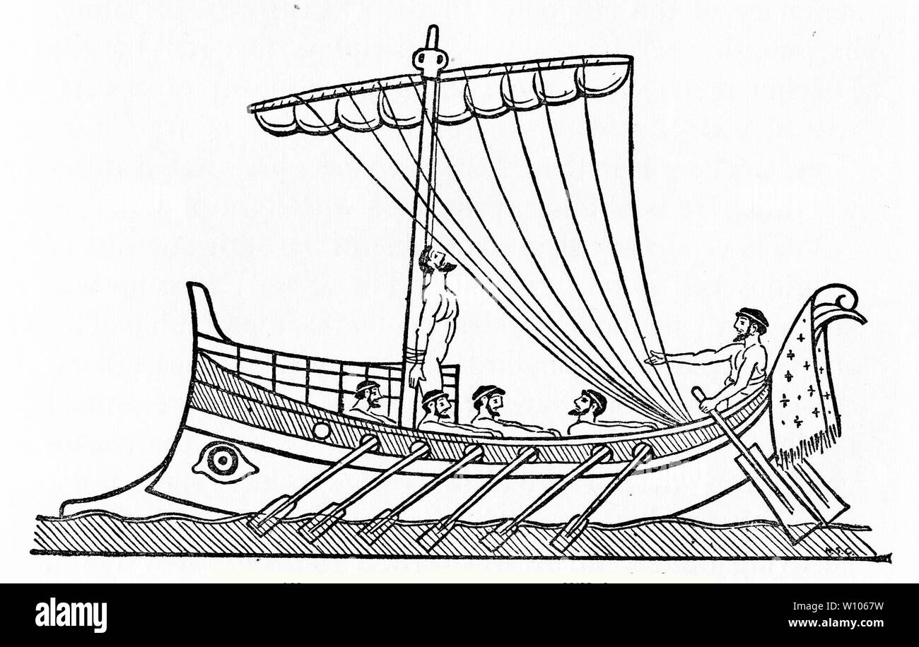 Gravure d'un homme lié au mât du navire, et commandé par Ulysse Ulysse, ou un Grec légendaire roi d'Ithaque et héros de poèmes épiques d'Homère l'Odyssée et l'Iliade. Banque D'Images
