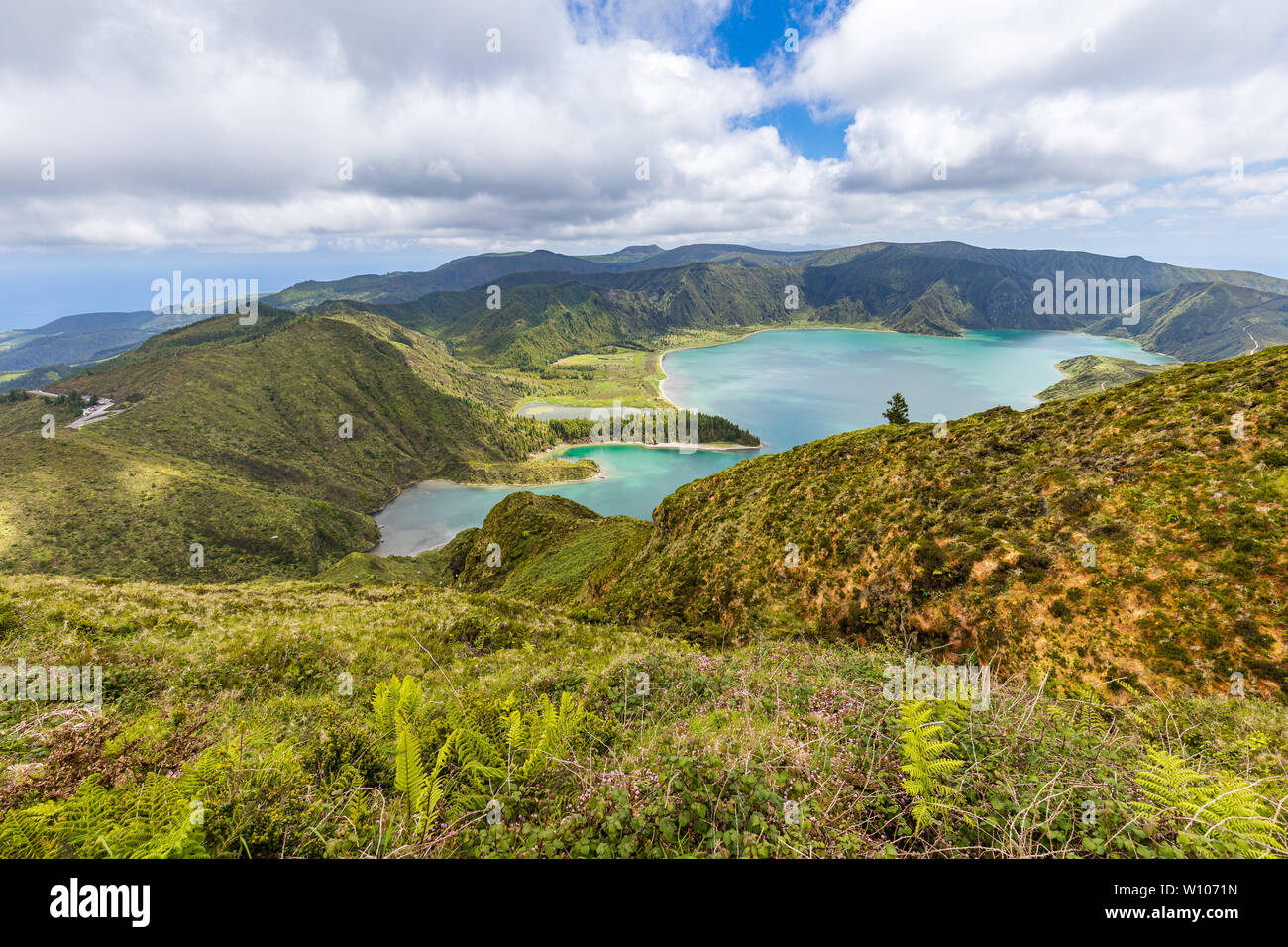 Le lac du cratère Lagoa do Fogo, l'île de São Miguel, Açores, Portugal Banque D'Images