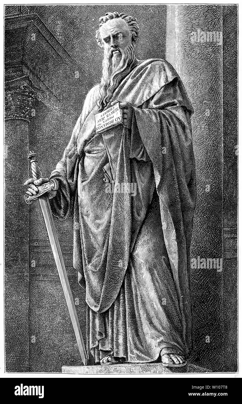 Gravure d'une statue de l'apôtre Paul. À partir de la vie et l'Oeuvre de saint Paul par Farrar, 1898. Banque D'Images