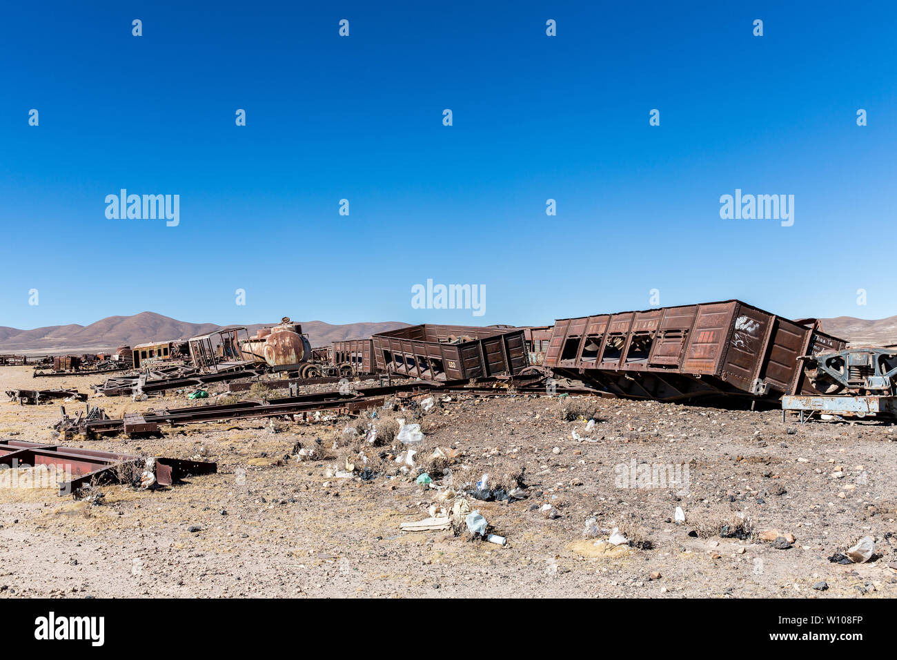 Cimetière des trains à Uyuni, Bolivie Banque D'Images