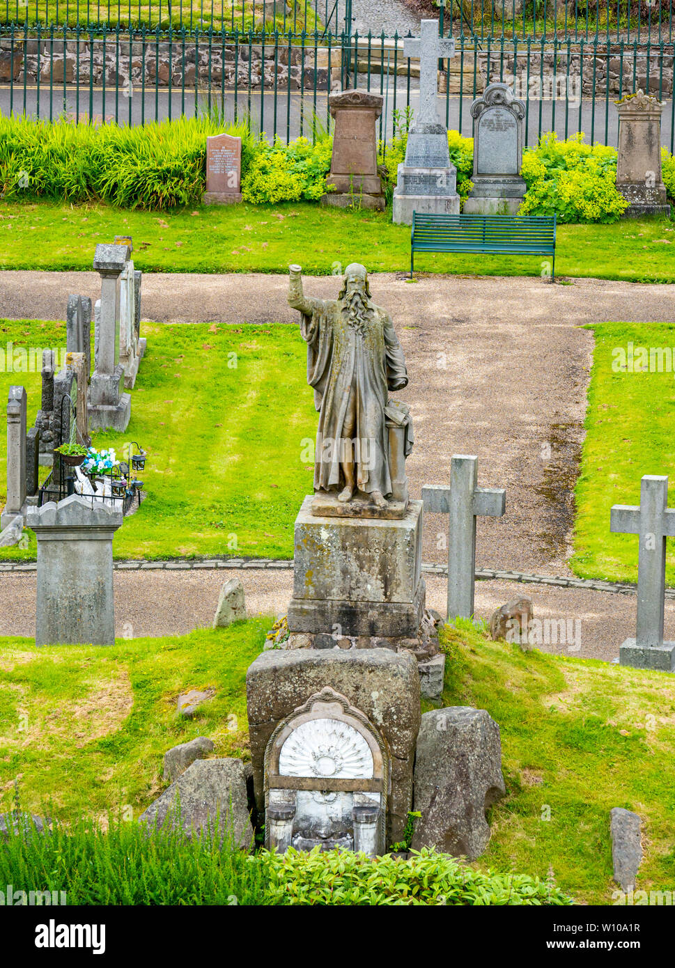 Statue de John Knox, prédicateur presbytérien écossais, Vieille Ville cimetière, Stirling, Scotland, UK Banque D'Images