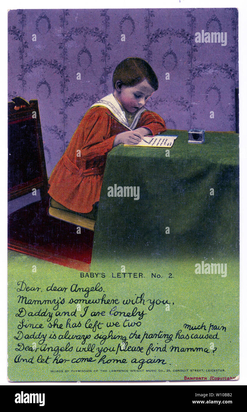 Une ère de la Première Guerre mondiale carte postale avec un verset du poème, une lettre du bébé de quatre cartes dans la série. Banque D'Images
