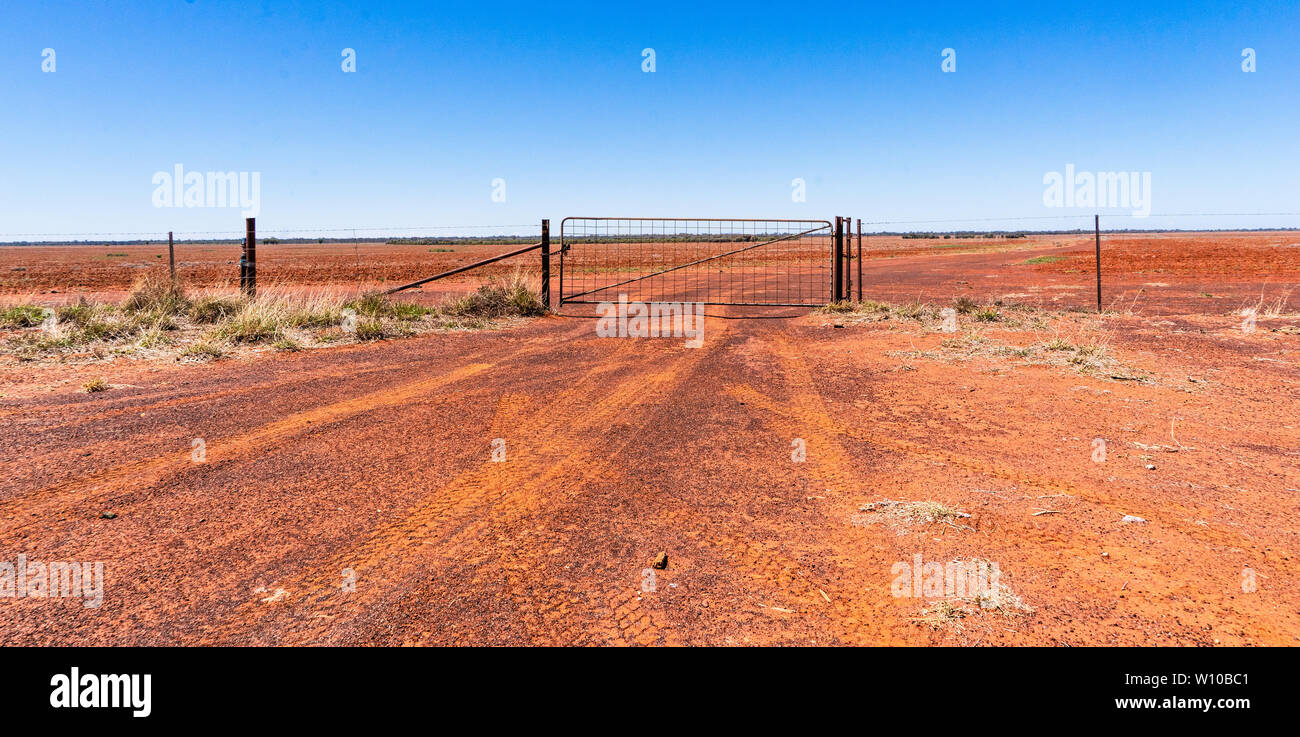 Australian Outback farm land, plat sur des kilomètres dans toutes les directions Banque D'Images