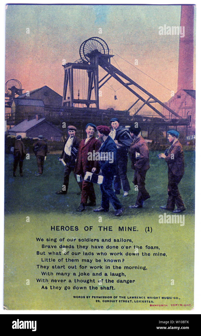 Une carte postale d'un vers du poème des héros de la mine, l'un des quatre cartes dans la série, probablement émis en souvenir de l'explosion de la mine de l'ouest de Stanley qui a tué 168 hommes en 1909. Banque D'Images