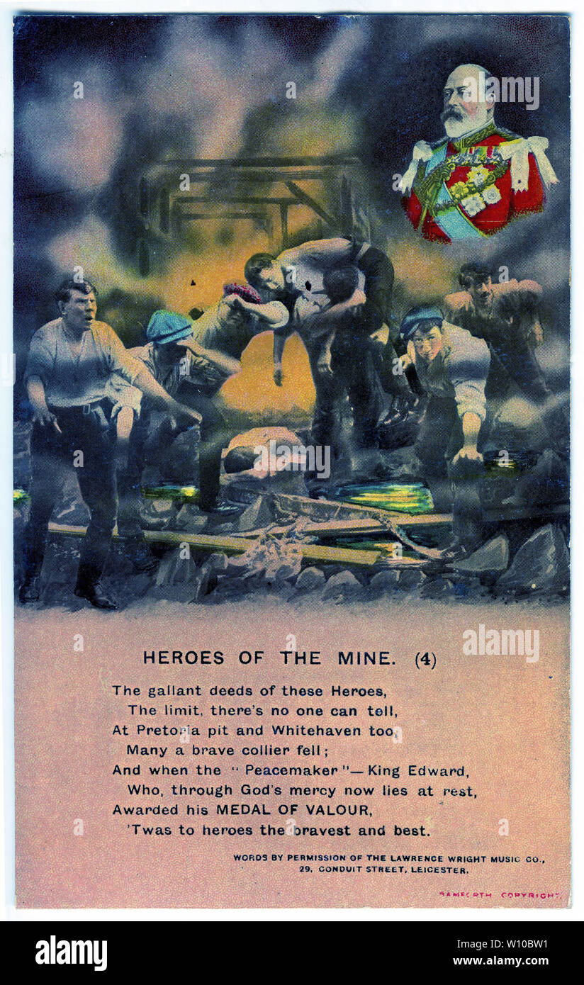 Une carte postale d'un vers du poème des héros de la mine, l'un des quatre cartes dans la série, probablement émis en souvenir de l'explosion de la mine de l'ouest de Stanley qui a tué 168 hommes en 1909. Banque D'Images