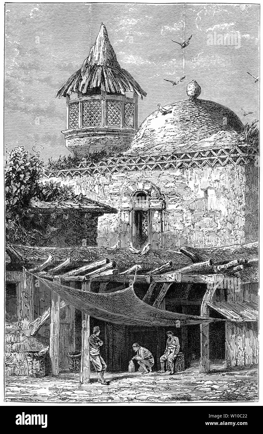 Gravure des ruines d'une ancienne mosquée à Tarse. À partir de la vie et l'Oeuvre de saint Paul par Farrar, 1898. Banque D'Images