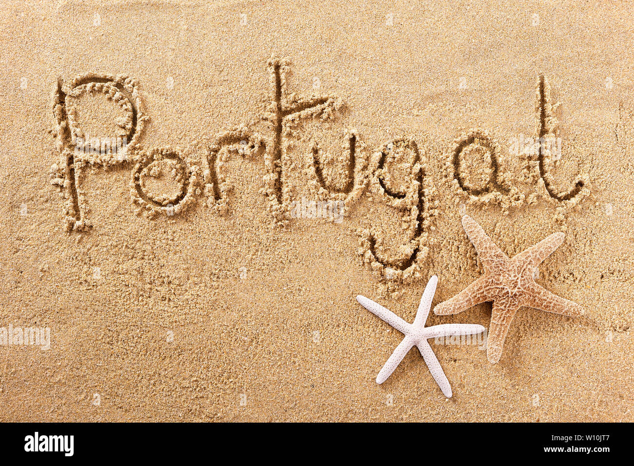 Portugal algarve écrit main beach mot travel concept Banque D'Images