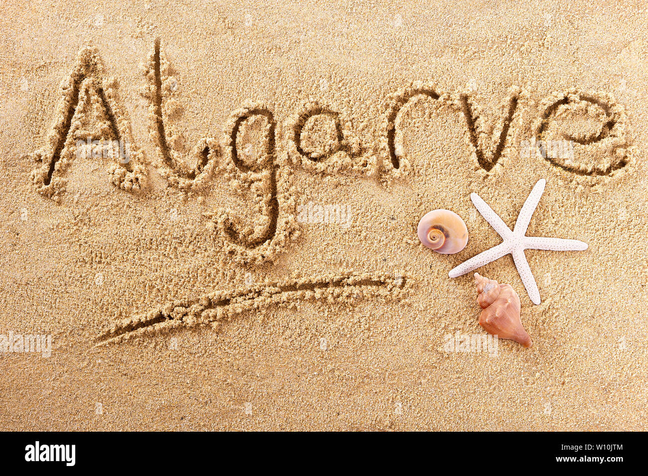 Algarve portugal part written word beach travel concept Banque D'Images