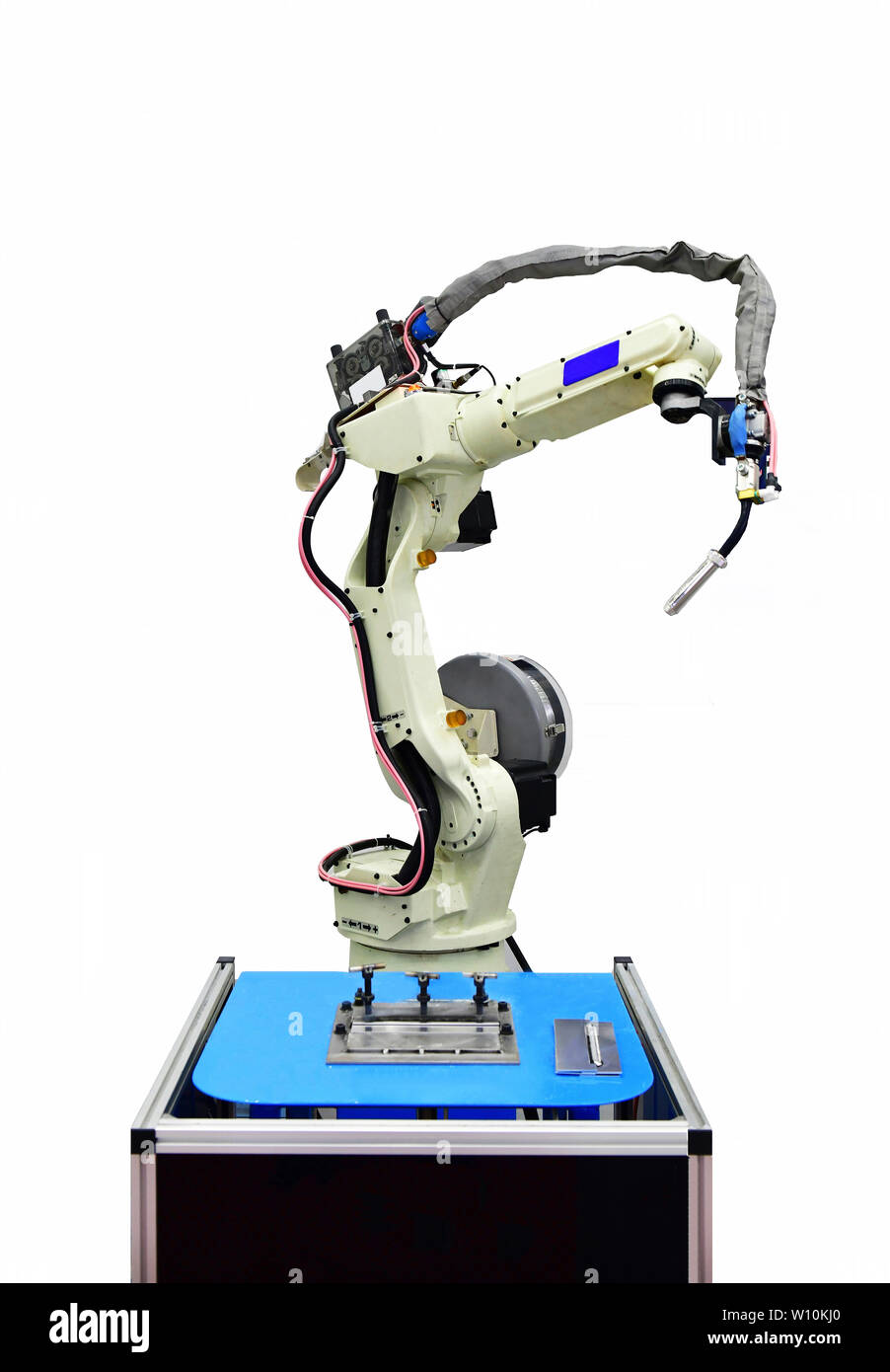 Main robotique pour l'industrie de la machine-outil isolé sur fond blanc Banque D'Images