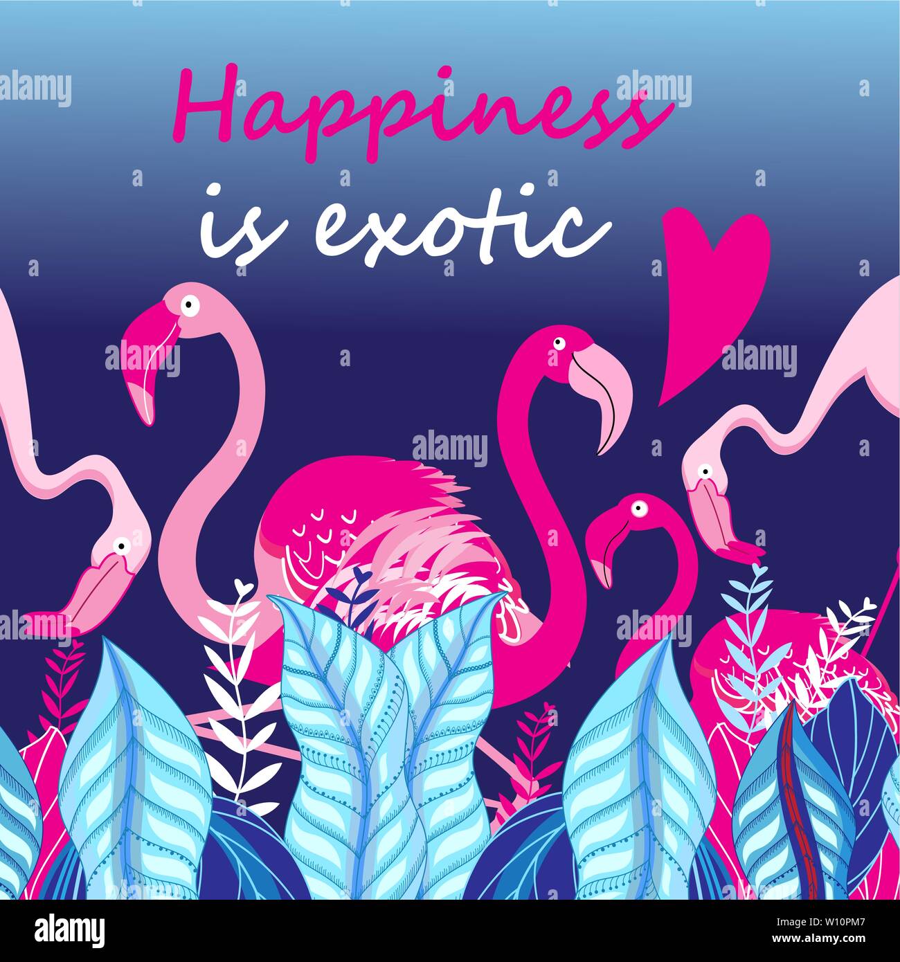 Lovely pink flamingo vecteur sur un fond bleu. Modèle pour décoration de card, carte postale ou de l'affiche. Illustration de Vecteur