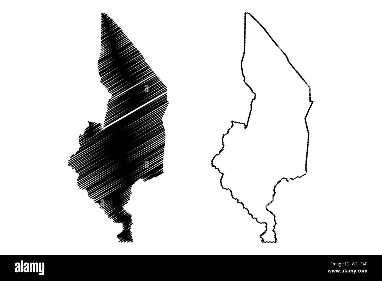 Région du Sud Malawi (République du Malawi, les régions du Malawi, les divisions administratives) map vector illustration gribouillage, croquis Région Sud site Illustration de Vecteur