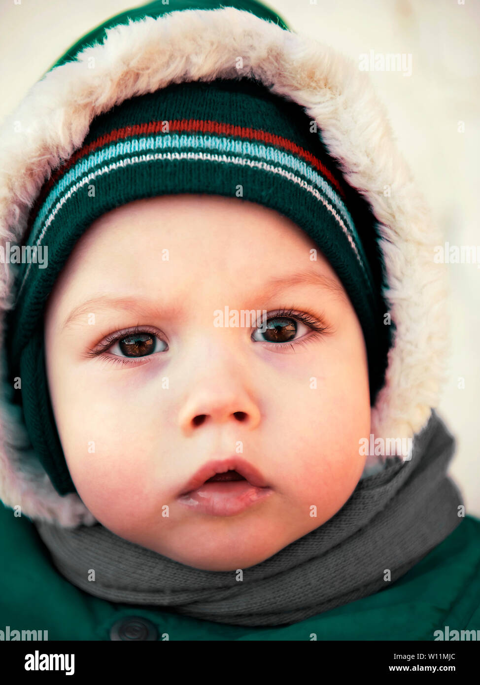 Portrait d'un bébé d'hiver close-up Banque D'Images