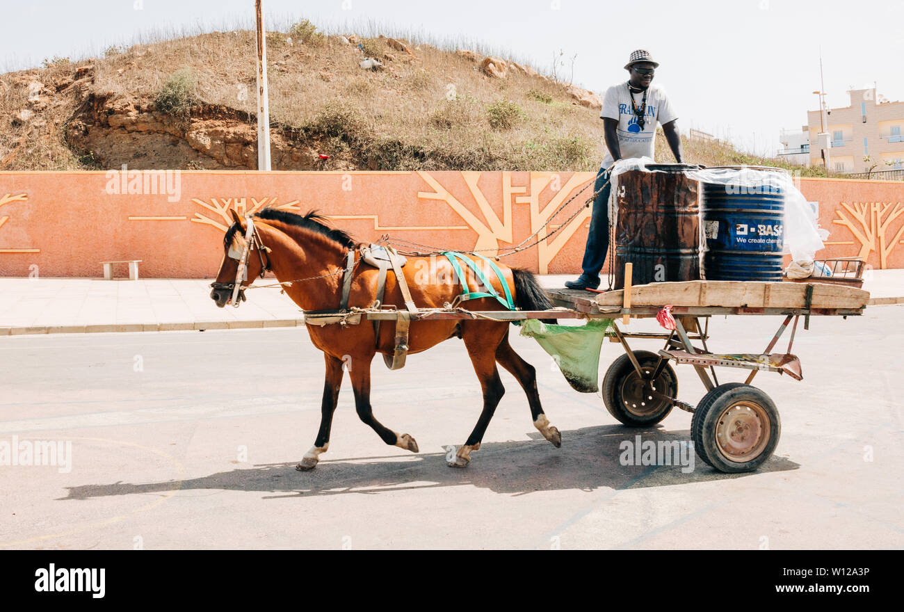 Transport de marchandises à l'homme à cheval et panier à Dakar, Sénégal Banque D'Images