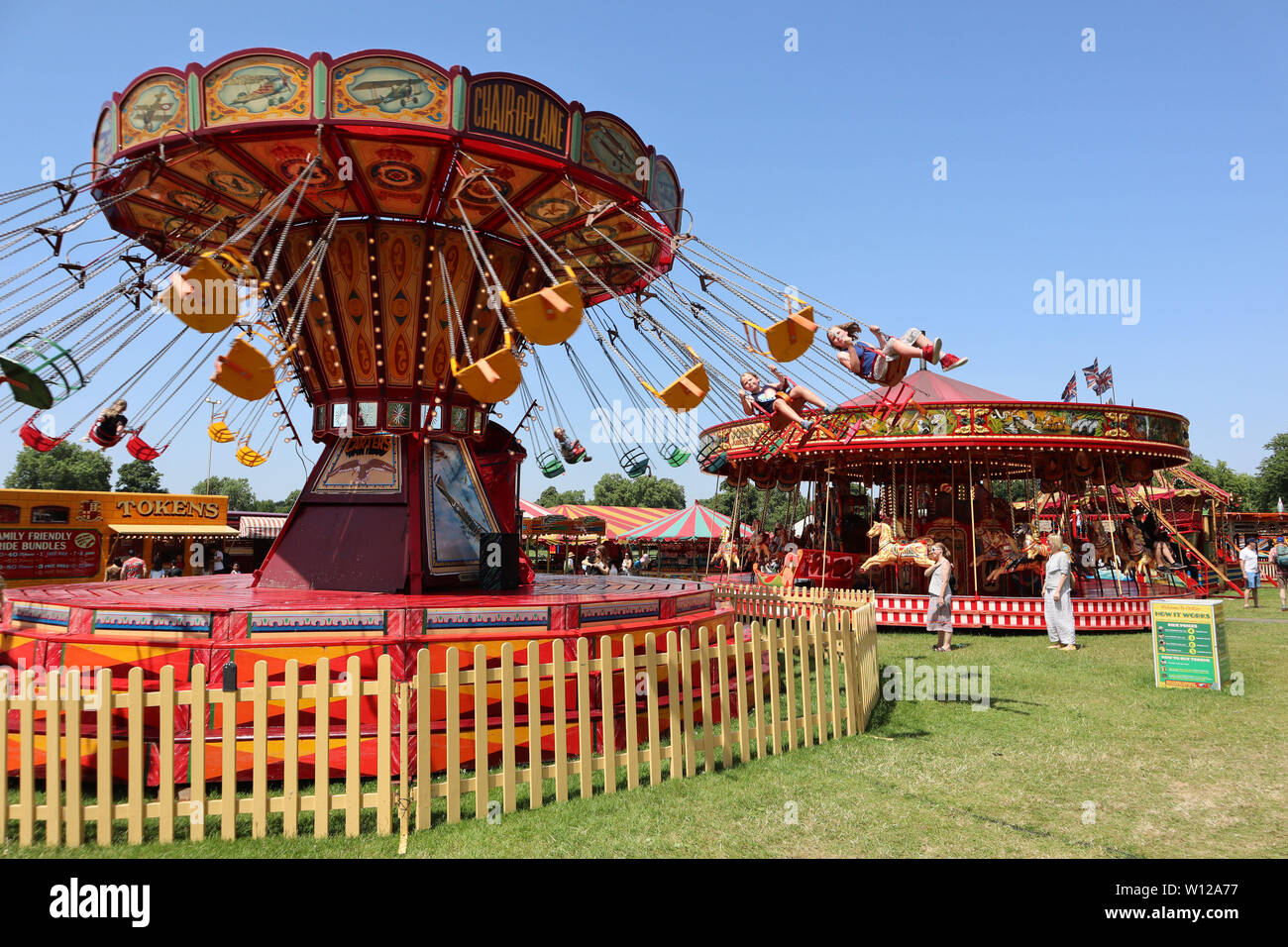 Une présidence-o-Plane, Carters Steam Fair, Peckham Rye, London, UK, 29 juin 2019, photo de Richard Goldschmidt Banque D'Images Une présidence-o-Plane, Carters Steam Fair, Peckham Rye, London, UK, 29 juin 2019, photo de Richard Goldschmidt Banque D'Images