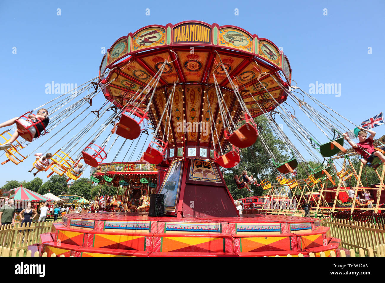 Une présidence-o-Plane, Carters Steam Fair, Peckham Rye, London, UK, 29 juin 2019, photo de Richard Goldschmidt Banque D'Images Une présidence-o-Plane, Carters Steam Fair, Peckham Rye, London, UK, 29 juin 2019, photo de Richard Goldschmidt Banque D'Images