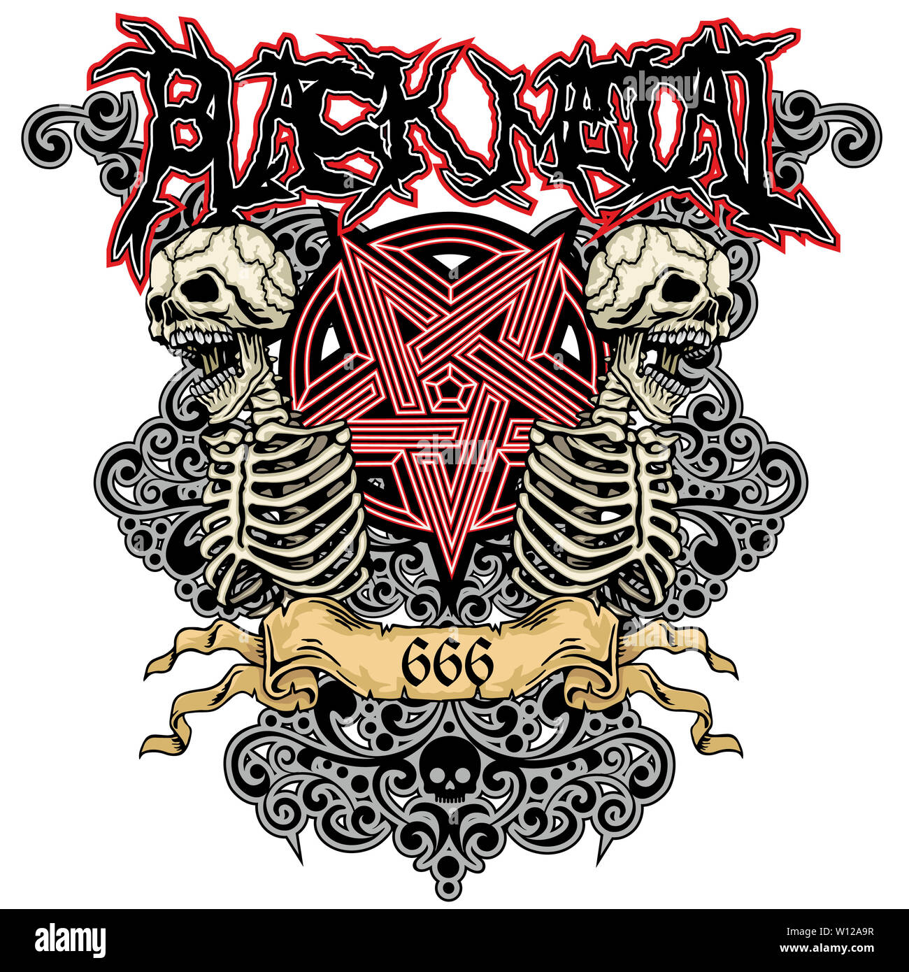 Inscrivez-gothique avec tête de mort, grunge vintage design t shirts Banque D'Images
