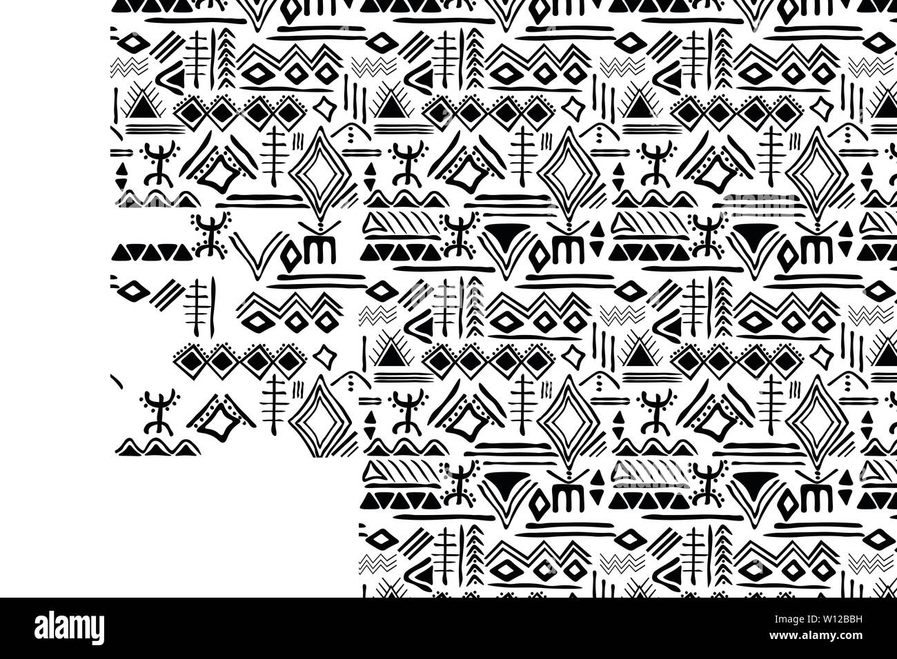 Transparente avec motif tribal ornement géométrique archaïque. Style ethnique primitif dessiné à la main avec des frontières sans fin. Palette de couleurs coloré heureux Illustration de Vecteur