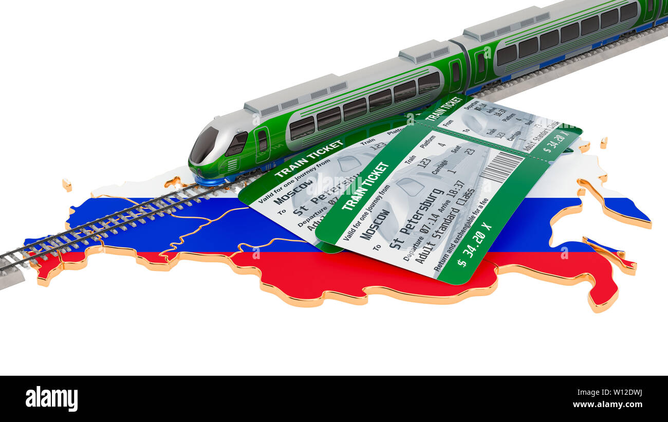 Train voyage en Fédération de Russie, de concept. Le rendu 3D isolé sur fond blanc Banque D'Images