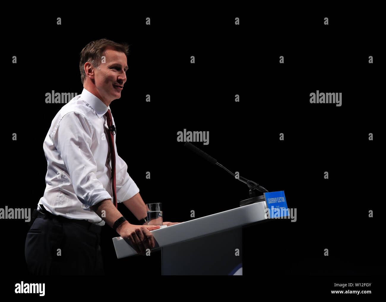 La direction du parti conservateur contender Jeremy Hunt s'exprimant lors d'une campagne électorale à la direction du parti conservateur à Manchester. Banque D'Images