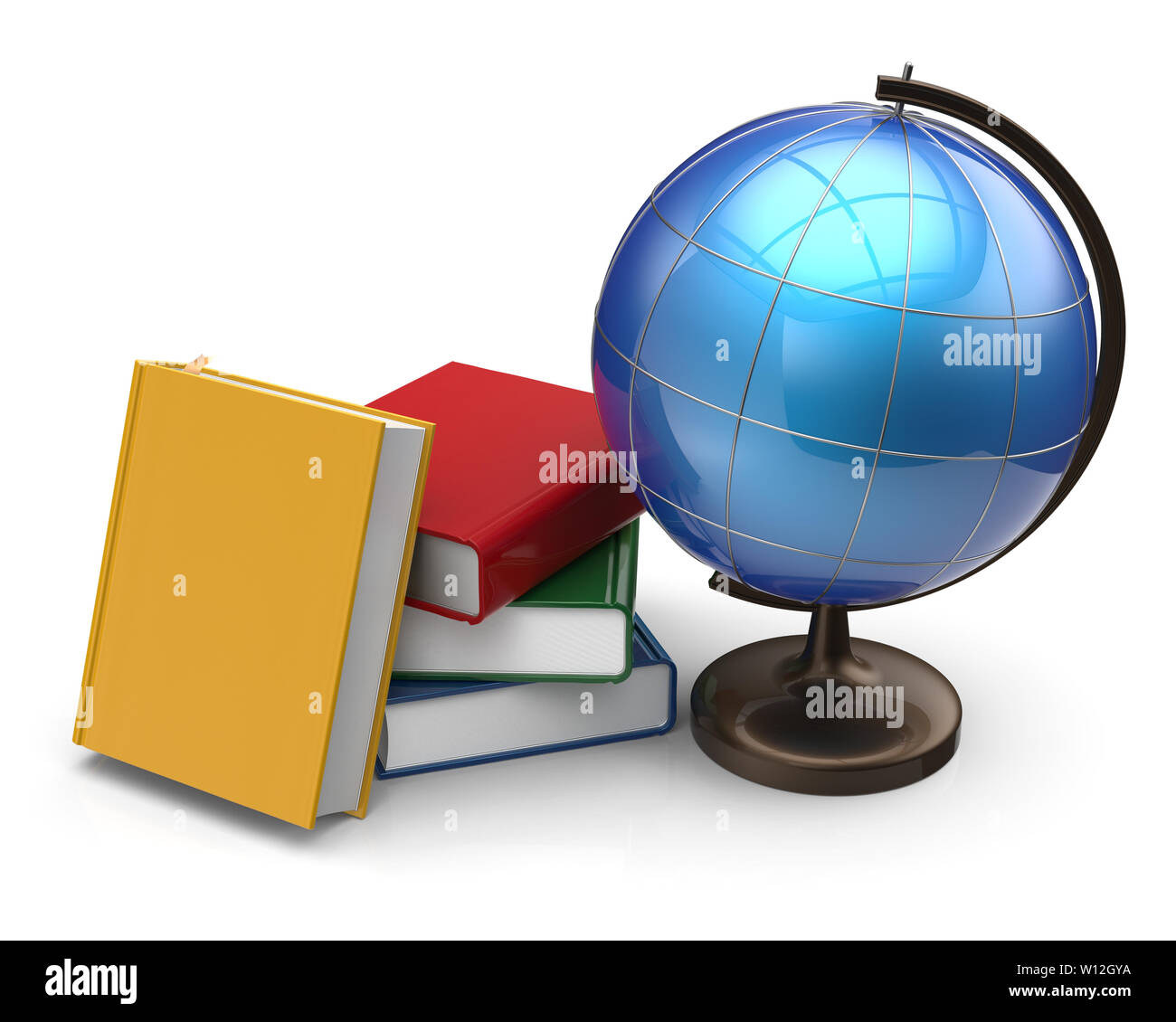 Livres blanc globe géographie mondiale de la connaissance internationale l'étude de littérature de sagesse icône cartographie concept. 3D render isolé sur fond blanc Banque D'Images