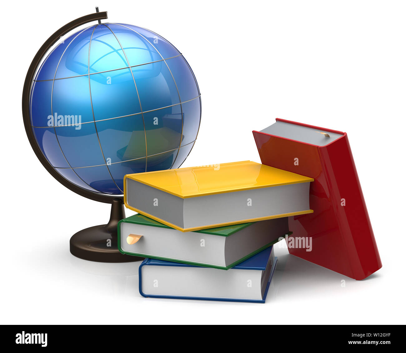 Planète vierge livres géographie mondiale de la connaissance internationale l'étude de littérature de sagesse icône cartographie concept. 3D render isolé sur fond blanc Banque D'Images