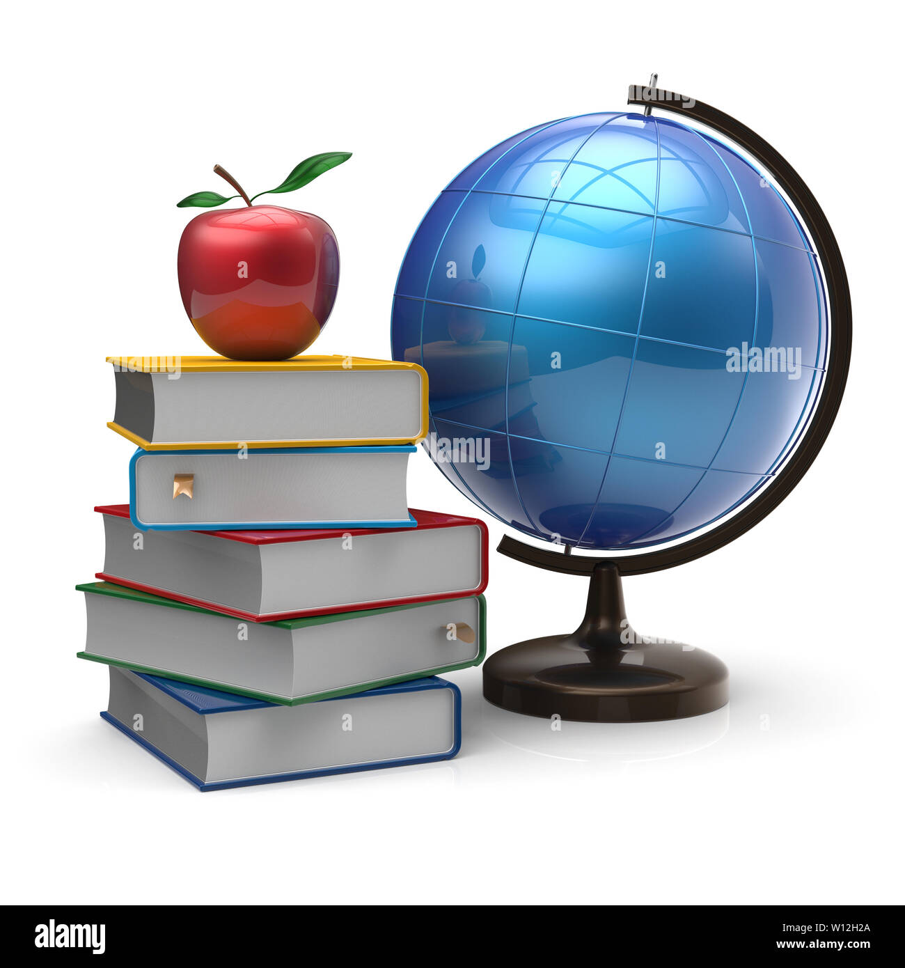 Livres Globe blanc apple géographie mondiale sagesse littérature internationale l'étude de l'icône Symbole connaissances concept. 3D render isolé sur blanc backgroun Banque D'Images