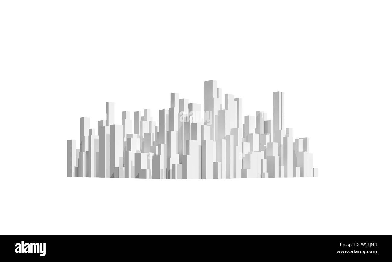 Abstract city block isolé sur blanc. Modèle numérique blanc à motifs géométriques des gratte-ciel, rendu 3d illustration Banque D'Images