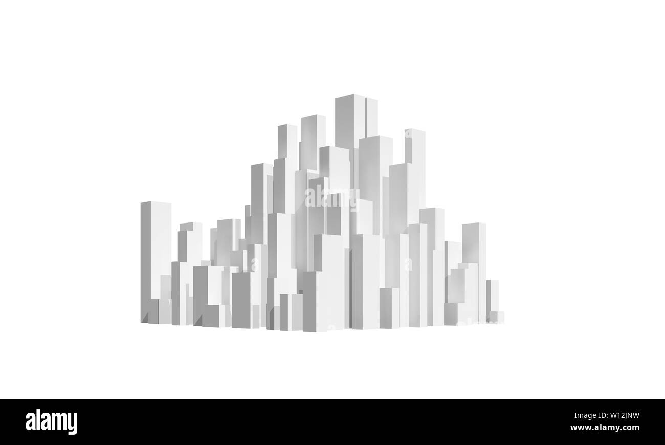 Abstract city block isolé sur fond blanc. Modèle numérique avec des gratte-ciel blanc, rendu 3d illustration Banque D'Images