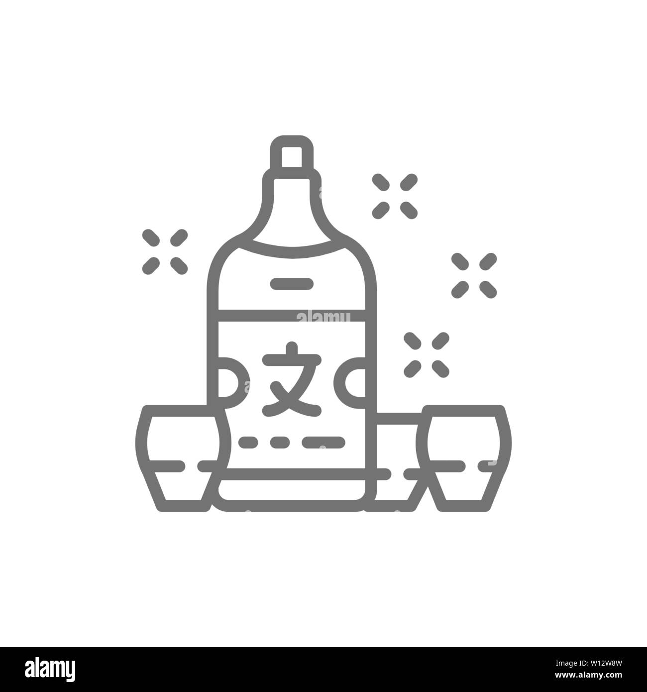 Le saké japonais, l'icône de la ligne de l'alcool. Isolé sur fond blanc Illustration de Vecteur