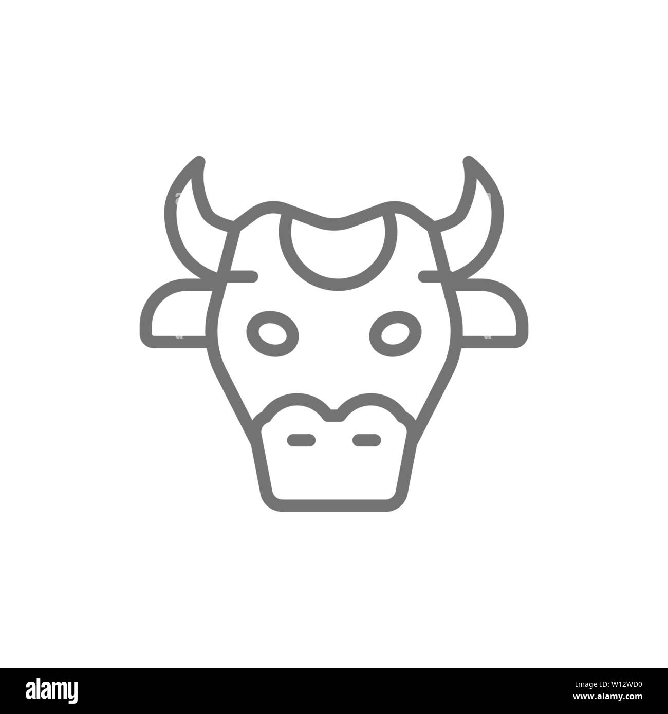 Tête de vache, animal sacré de l'icône de la ligne de l'Inde. Illustration de Vecteur