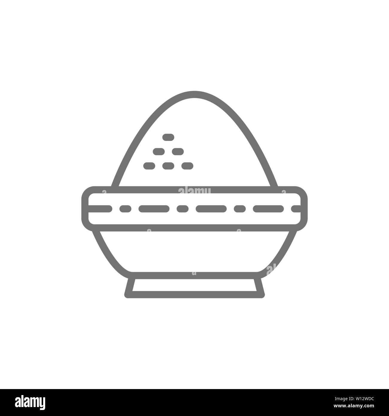 Dans un bol de riz, l'icône de la ligne de la cuisine indienne. Illustration de Vecteur
