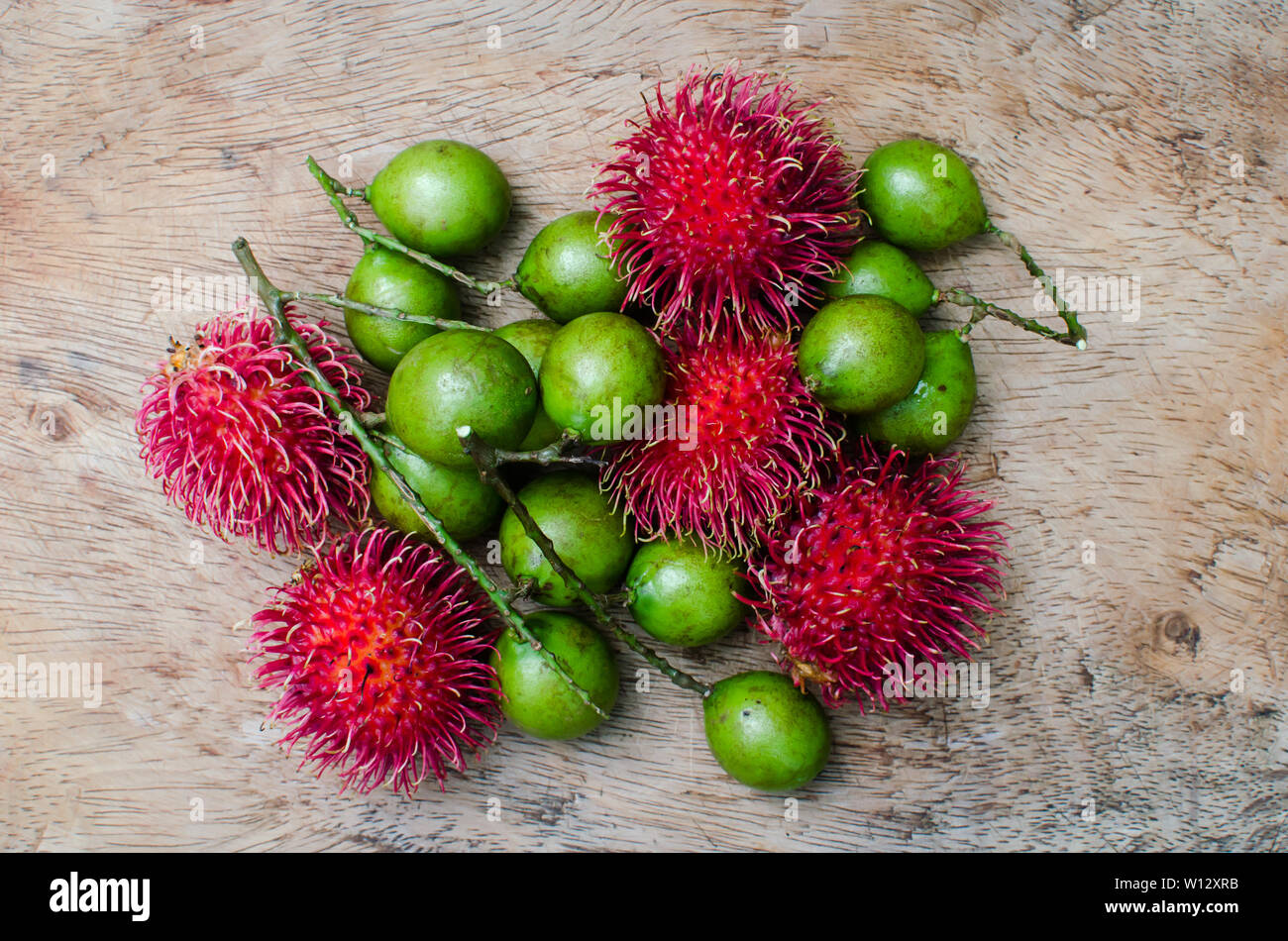 Melicoccus bijugatus de fruits (vert) et Nephelium lappaceum Banque D'Images