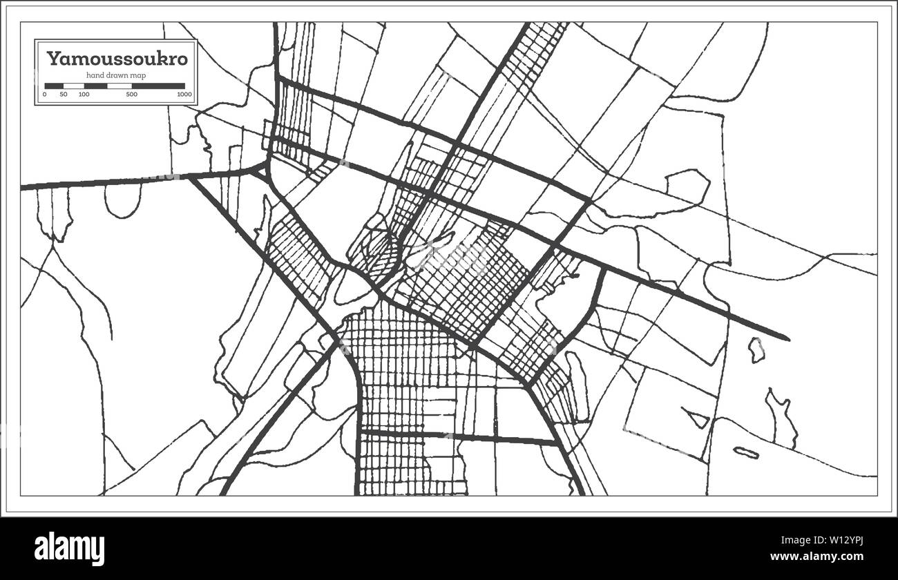 Yamoussoukro Côte d'Ivoire Plan de ville en noir et blanc Couleur. Une carte de Noël. Vector Illustration. Illustration de Vecteur