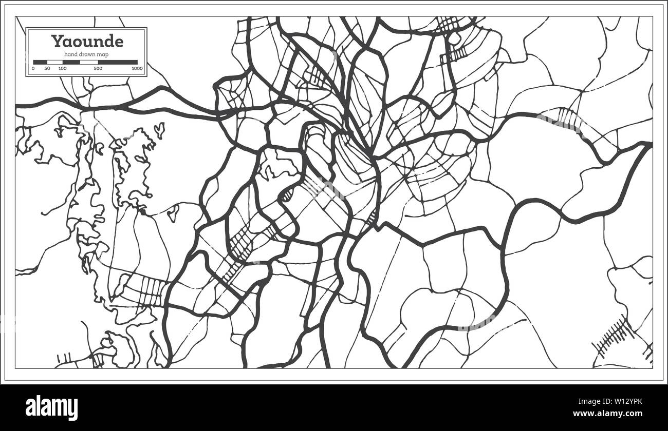 Yaounde Cameroun Plan de ville en noir et blanc Couleur. Une carte de Noël. Vector Illustration. Illustration de Vecteur