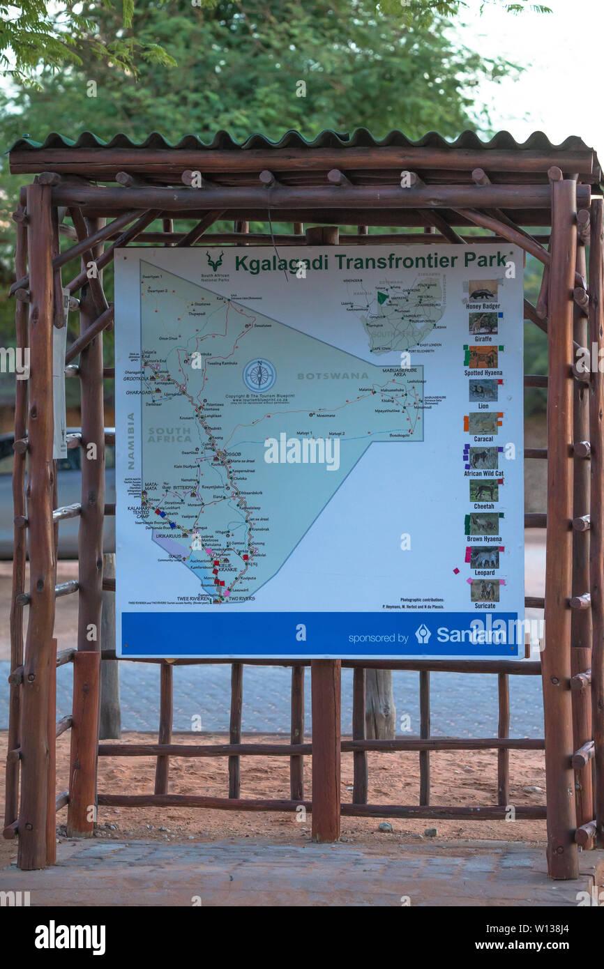 Kgalagadi Transfrontier Park informations touristiques et l'observation des animaux site dehors, ce qui est interactif et montre où les animaux ont été aperçus Banque D'Images
