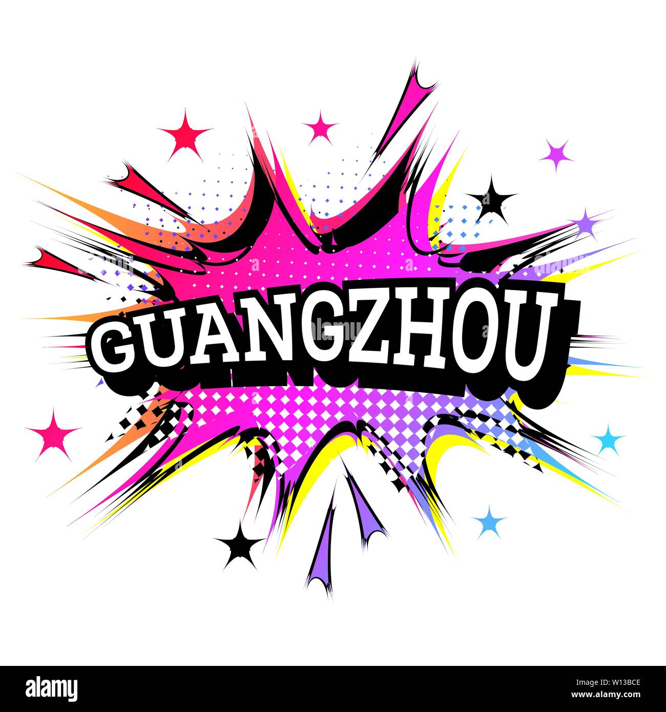 Texte de la bande dessinée de Guangzhou dans Pop Art Style. Vector Illustration. Illustration de Vecteur