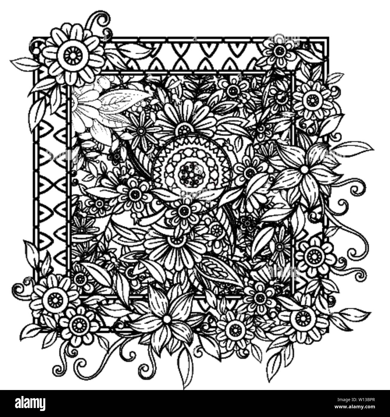 Des profils coloriage avec motif fleurs. Doodle noir et blanc guirlande. Floral mandala. Vector illustration art ligne Bouquet isolé sur fond blanc. Illustration de Vecteur Des profils coloriage avec motif fleurs. Doodle noir et blanc guirlande. Floral mandala. Vector illustration art ligne Bouquet isolé sur fond blanc. Illustration de Vecteur