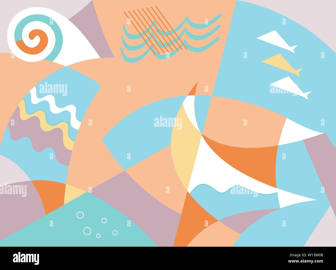 Composition abstraite avec la navigation dans une mer Illustration de Vecteur