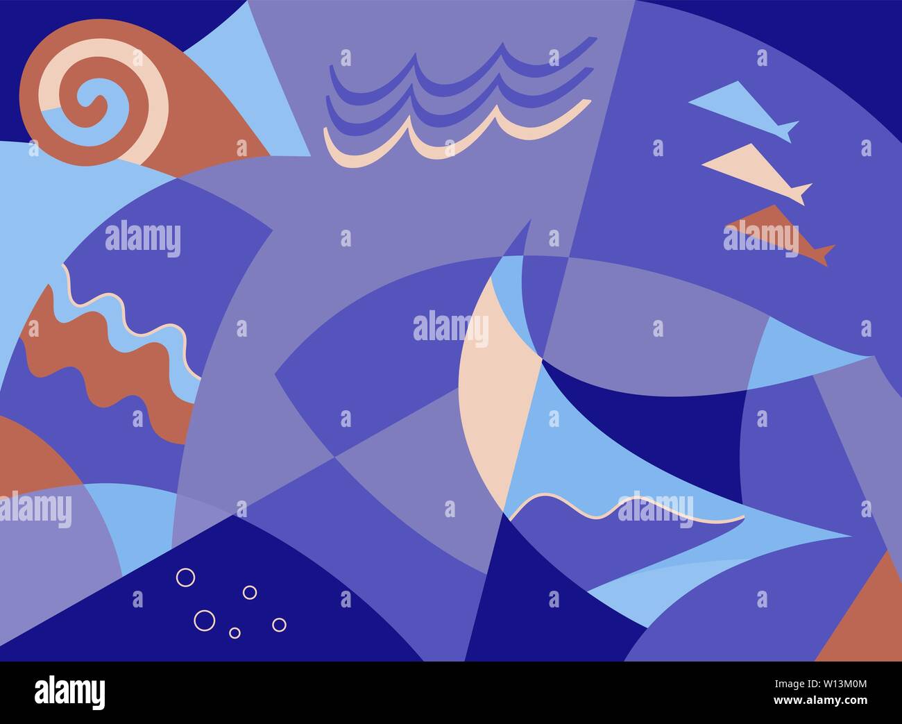 Composition abstraite avec la navigation dans une mer de couleur violette Illustration de Vecteur