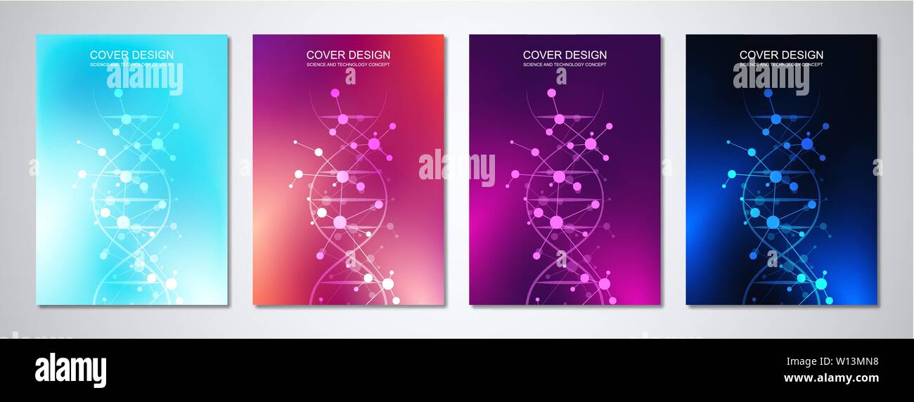 Modèle vectoriel pour couvrir ou une brochure, avec des molécules d'ADN et d'arrière-plan. Medical ou concept scientifique et technologique Illustration de Vecteur