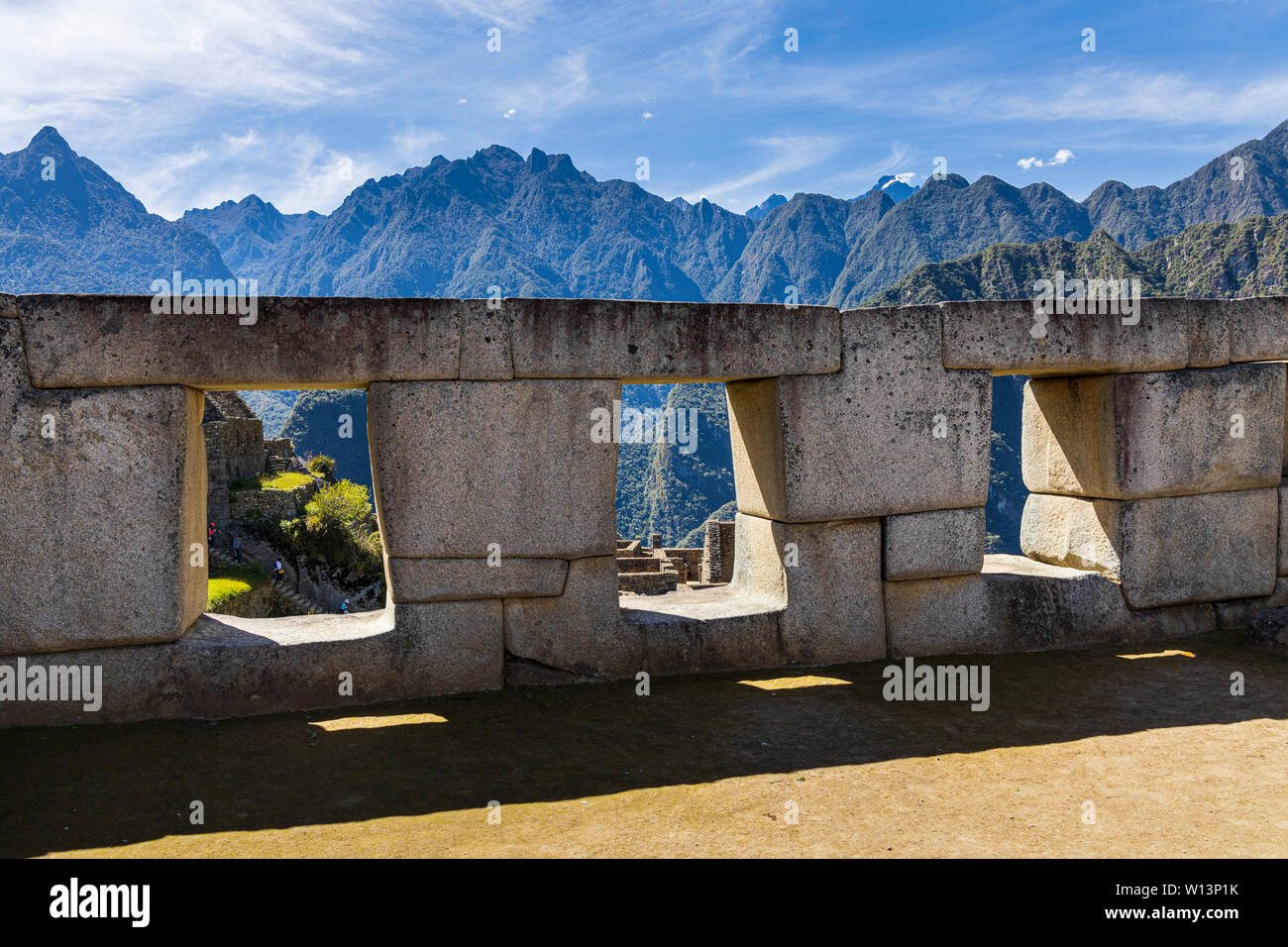 Temple de trois fenêtres au Machu Picchu, Urubamba, région de Cuzco, Pérou, Amérique du Sud Banque D'Images