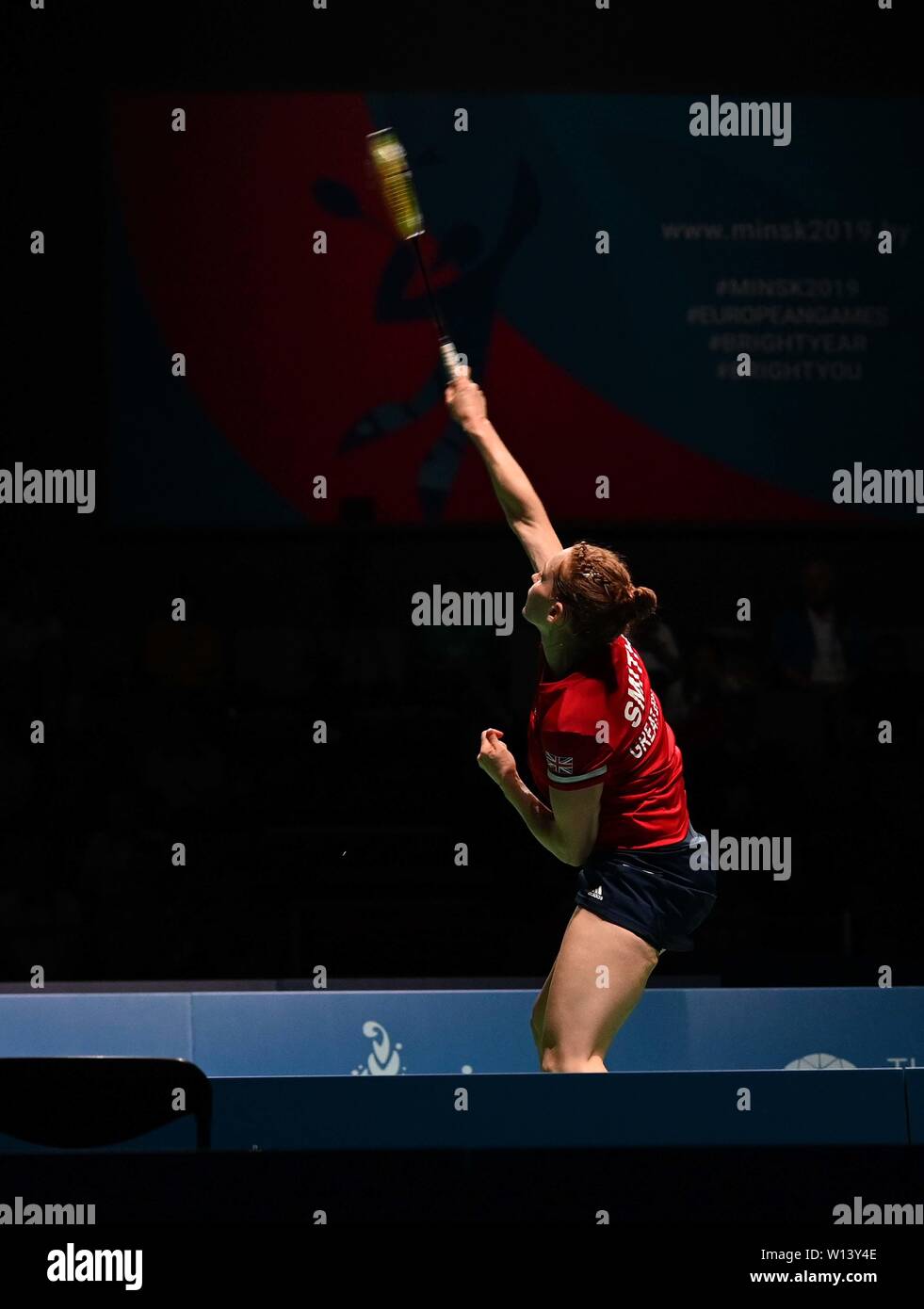 Minsk. Le Bélarus. 30 juin 2019. Lauren Smith (GBR) dans la finale du badminton à la 2e jeux européens. Garry Bowden/SIP Crédit photo agency/Alamy live news. Banque D'Images